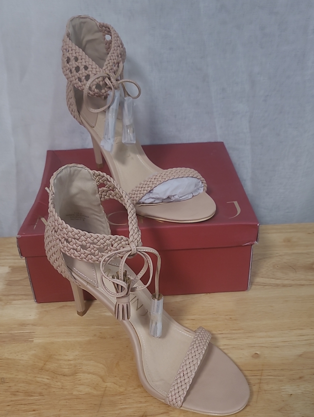 Braided Ankle-Tie Nude High Heel Sandals - Women